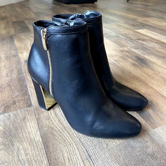 Dunion Armony Women's Black/Gold Block Heel Ankle Boot 7.5M - Picture 9 of 13
